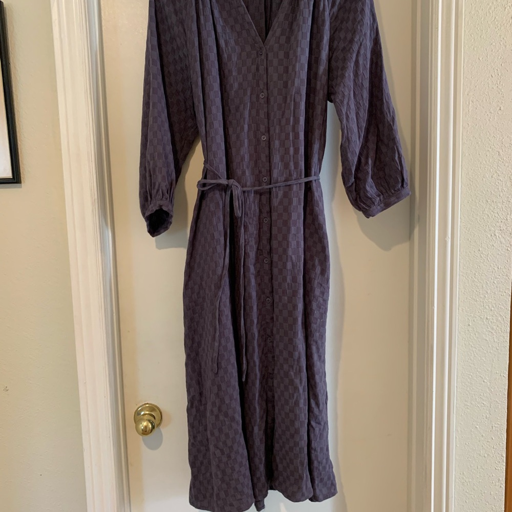 Blue Button-Up Dress with Belt